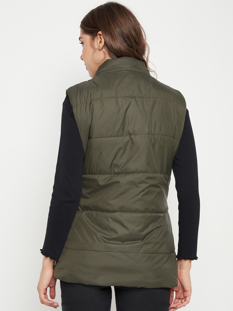Buy online Women Olive Solid Jacket from western wear for Women by Showoff  for ₹1689 at 60% off