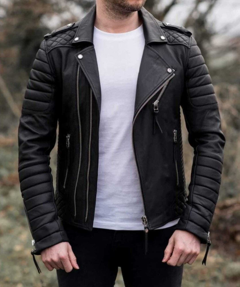 Black leather 2025 jacket flipkart