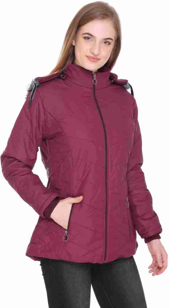 Buy Sinsay women hooded quilted puffer jacket maroon Online