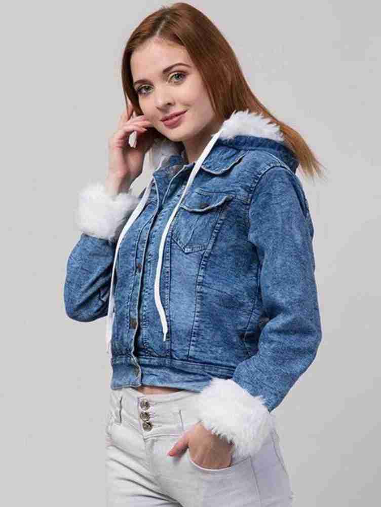 Girls denim jacket with fur shop