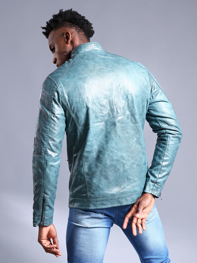 Men's teal outlet leather jacket