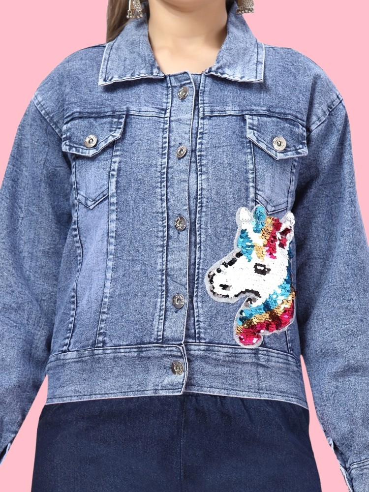 Girls embellished denim jacket best sale