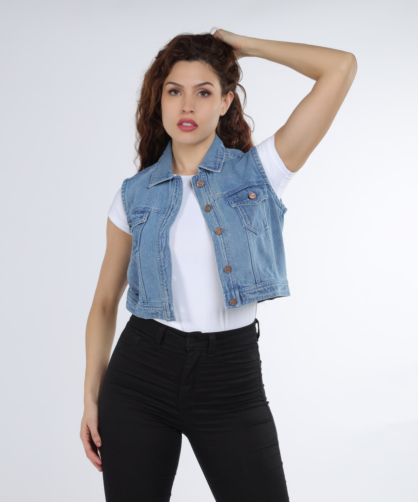 Women's sleeveless blue jean jacket outlet
