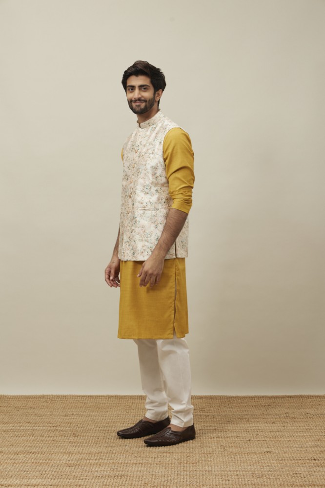 Manyavar yellow 2024 kurta with jacket