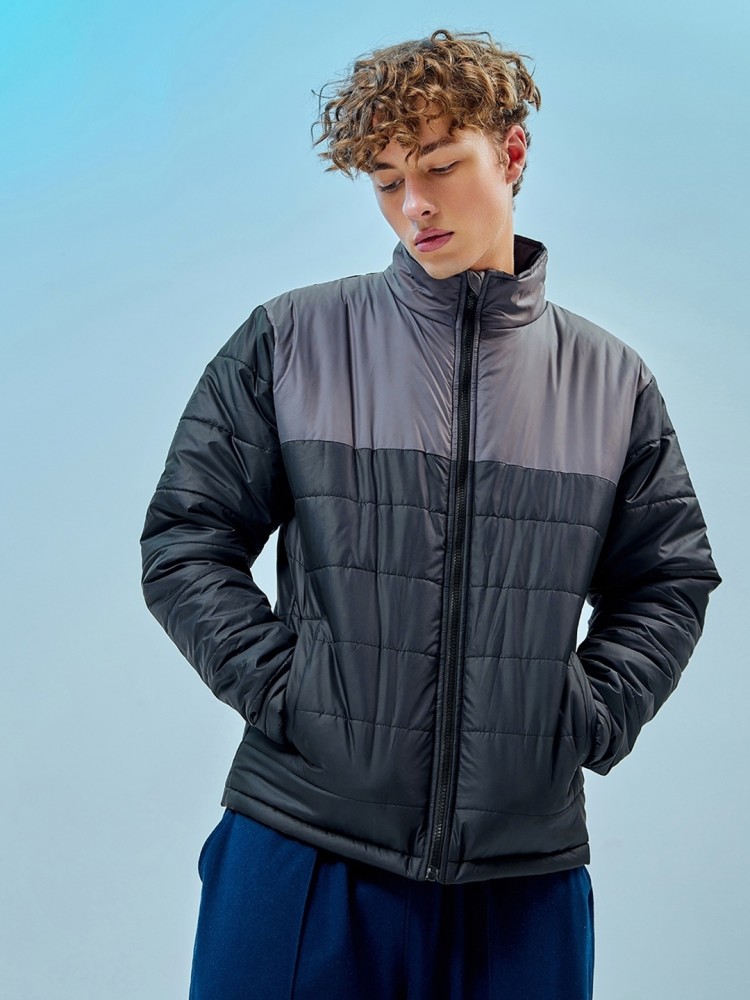 Buy Men's Grey & Black Color Block Windcheater Jacket Online at Bewakoof