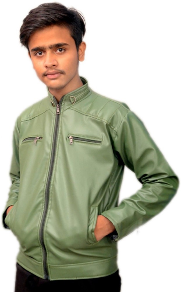 Green colour leather jacket sale