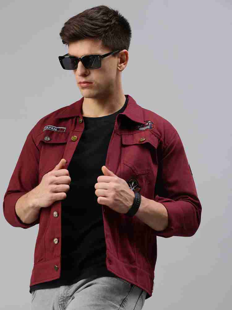 Maroon colour shop denim jacket