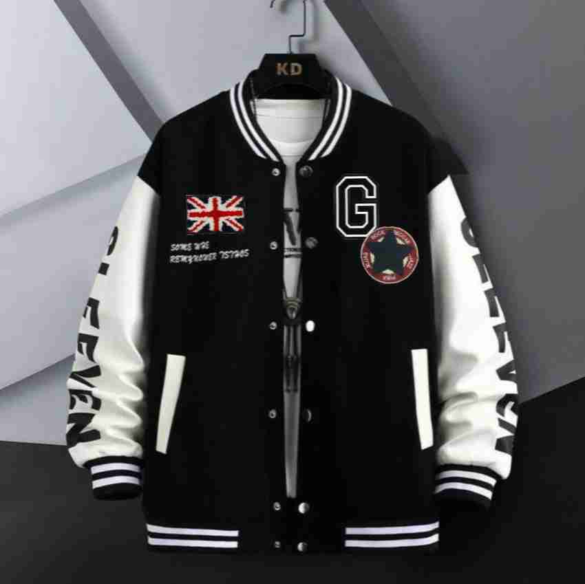 TeesTheDay Unisex Varsity Bomber Jacket Black For Men And Women | Varsity  Jacket For Men | Stylish 