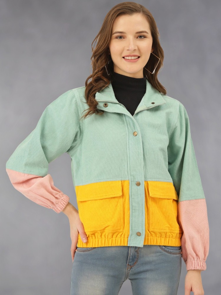 Hooded color block hot sale corduroy jacket