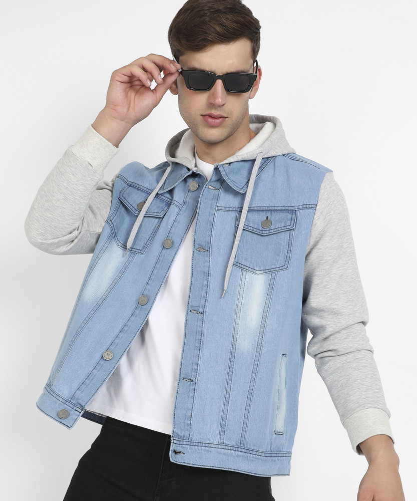 Denim hoodie jacket mens india clearance