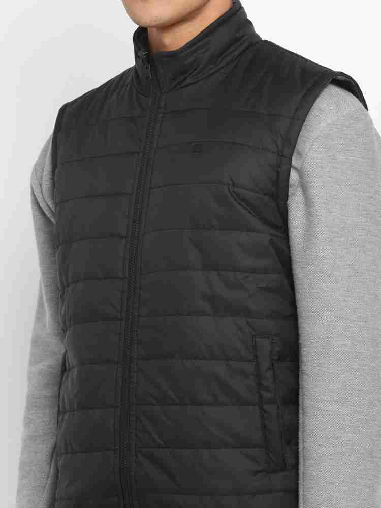 Redchief Black Solid Casual Sleeveless Jacket For Men