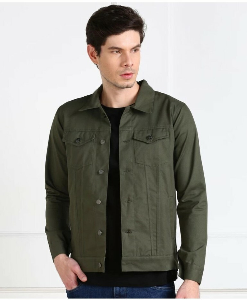 Mens olive denim jacket outlet