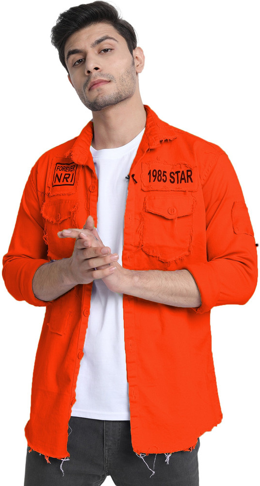 Orange colour denim jacket sales