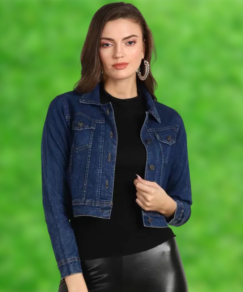 Womens denim jacket on sale with leather sleeves