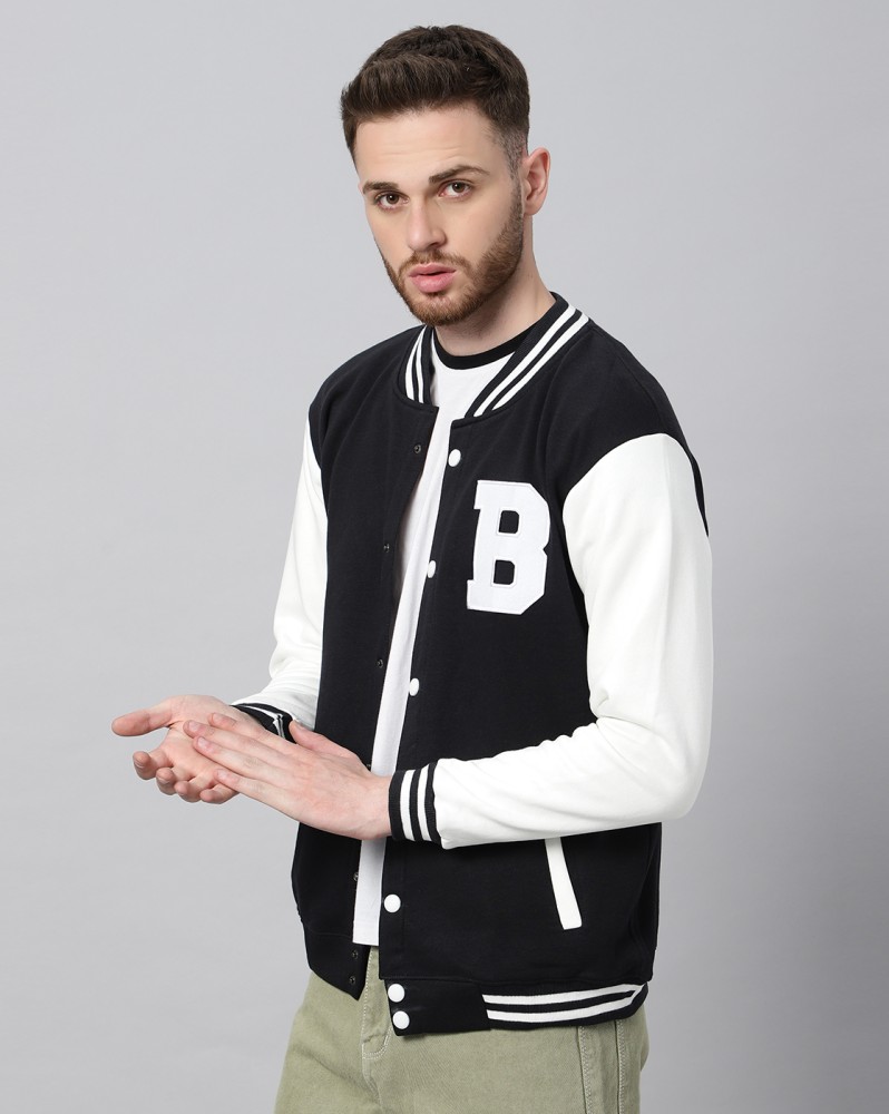 TeesTheDay Unisex Varsity Bomber Jacket Black For Men And Women | Varsity Jacket For Men | Stylish 