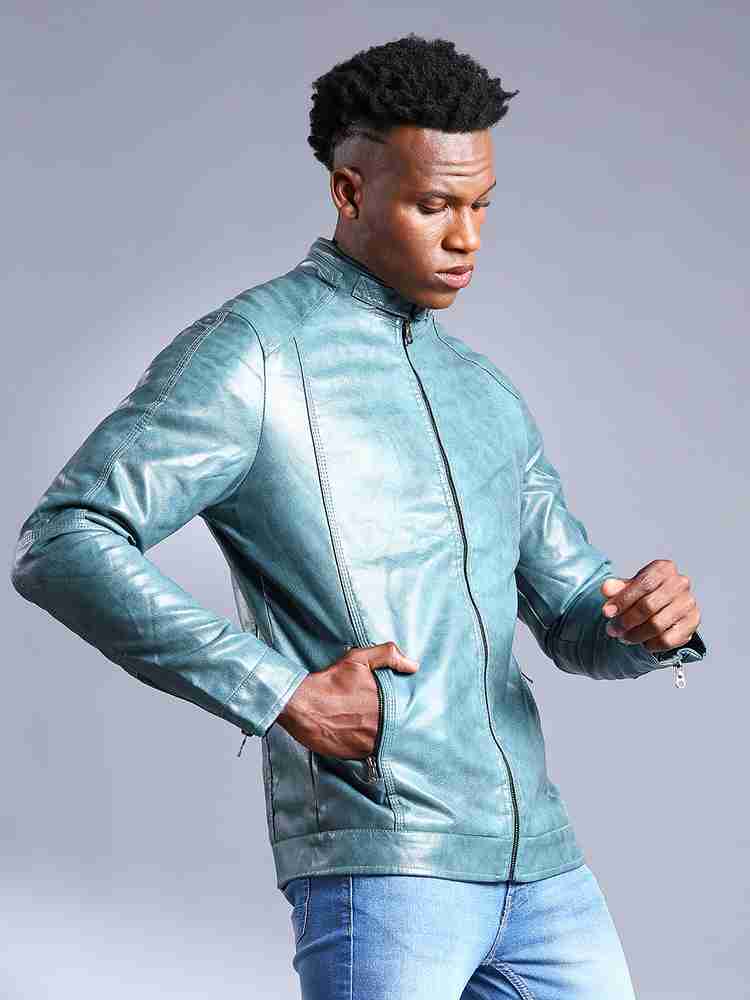 Men's teal leather jacket cheap