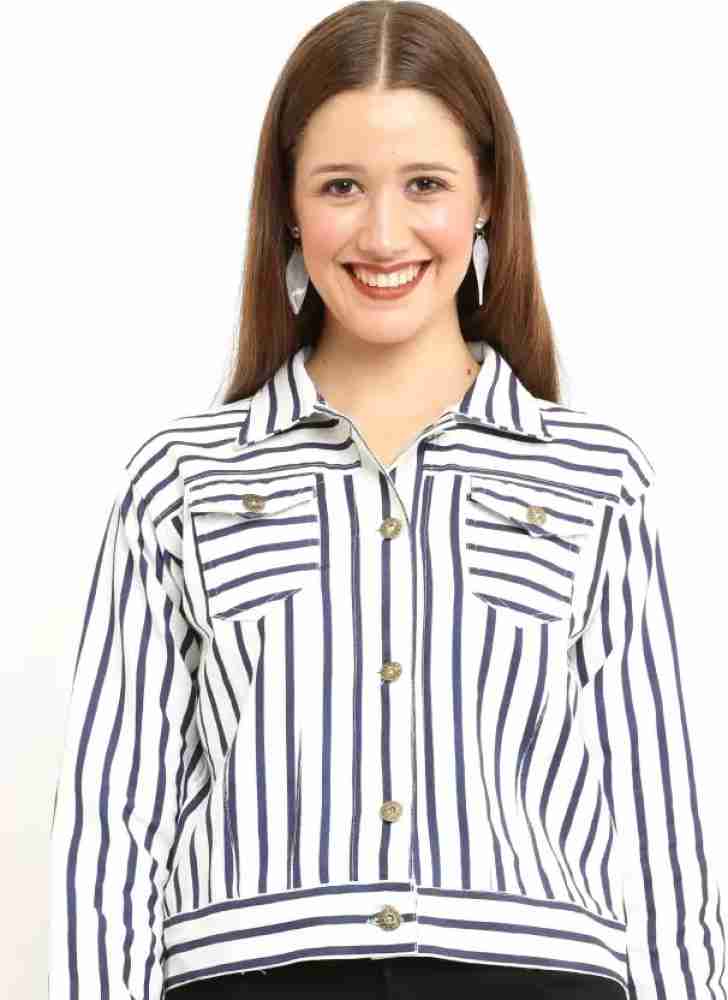 Blue and white on sale striped denim jacket