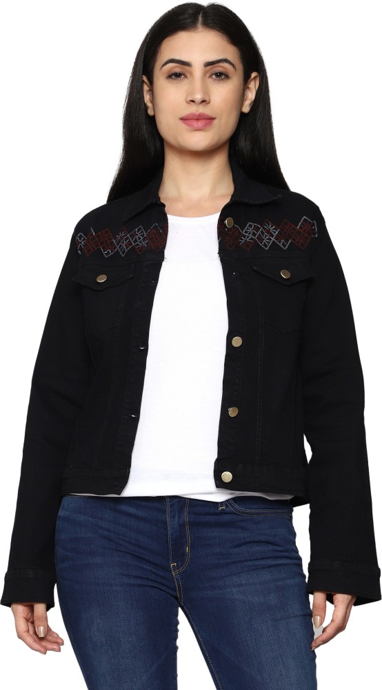 Embroidered black denim on sale jacket