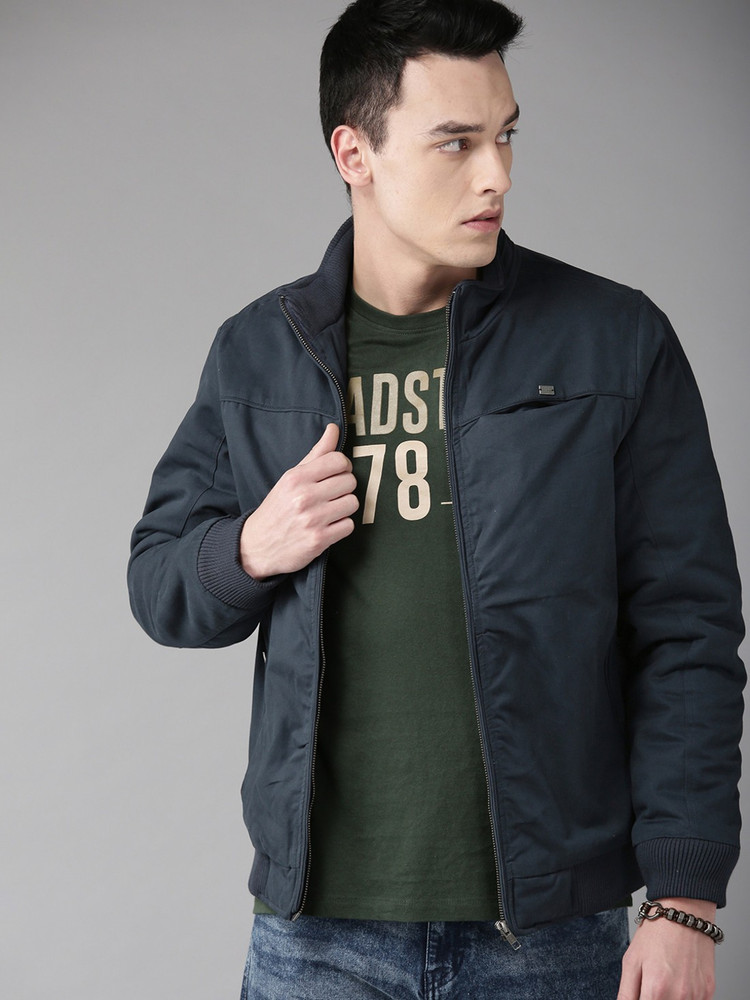 Roadster navy blue solid bomber jacket 2025