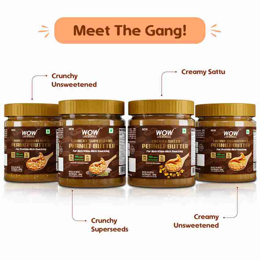 Buy Wow Life Science Crunchy Unsweetened Peanut Butter Online at Best Price