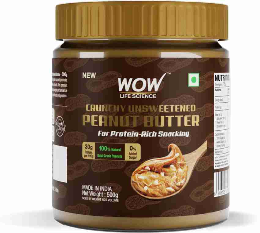 Buy Wow Life Science Crunchy Unsweetened Peanut Butter Online at Best Price