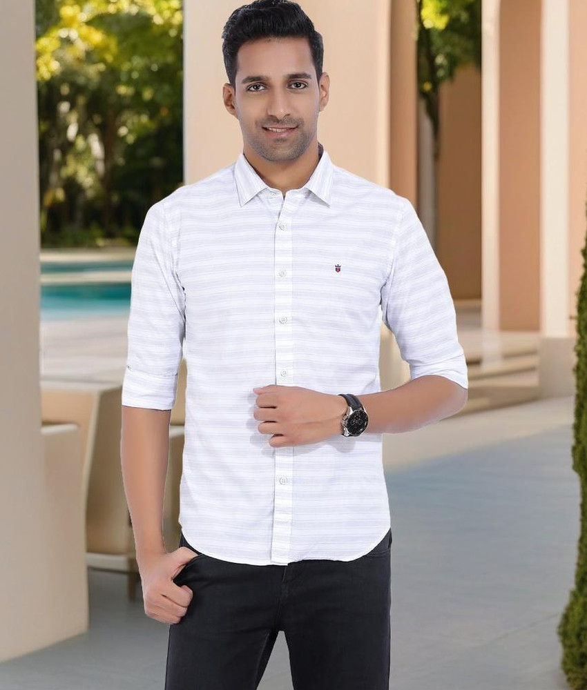 LP LOUIS PHILIPPE Men Striped Casual White Grey Shirt Buy Grey