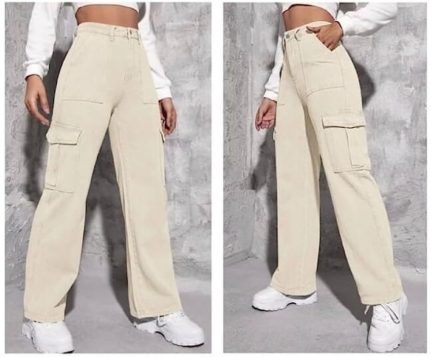 Original Brand Elastic Waist 6 Pocket Cargo Pants Beige