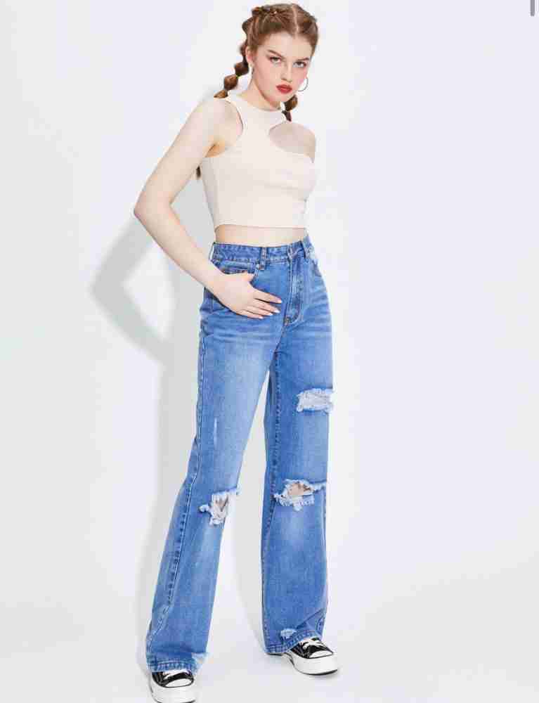 Buy LATER ON WIDE DARK BLUE FLARED JEANS for Women Online in India