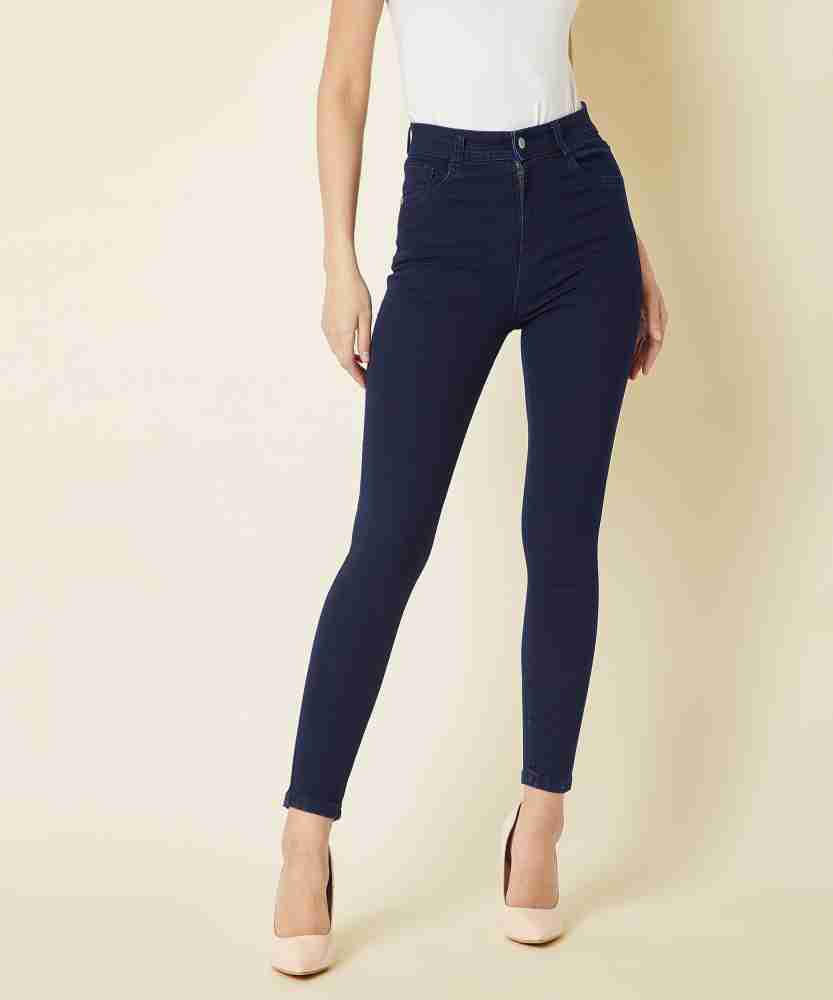 Buy Miss Chase Women's Navy Blue Skinny Fit High Rise Clean Look  Stretchable Denim Jeans online