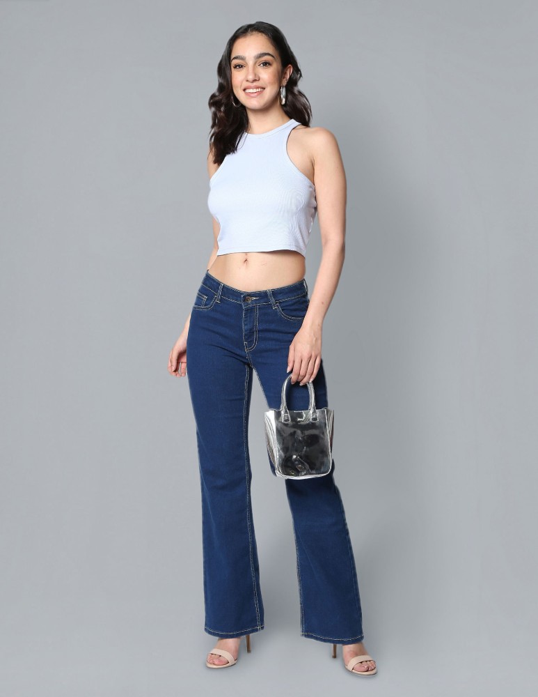Buy Flying Machine Women High Rise Wide Leg Cropped Jeans