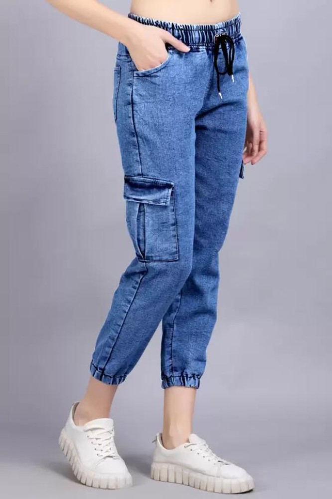 Baggy Jeans,Udhatikraman High Rise Straight Fit Cotton Cargo 6 Pocket Jeans  For Women/Girl/Ladies