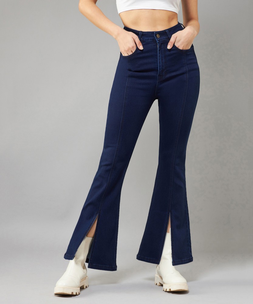 Buy Women Navy Blue Front Slit Bell Bottom Jeans Online at Sassafras