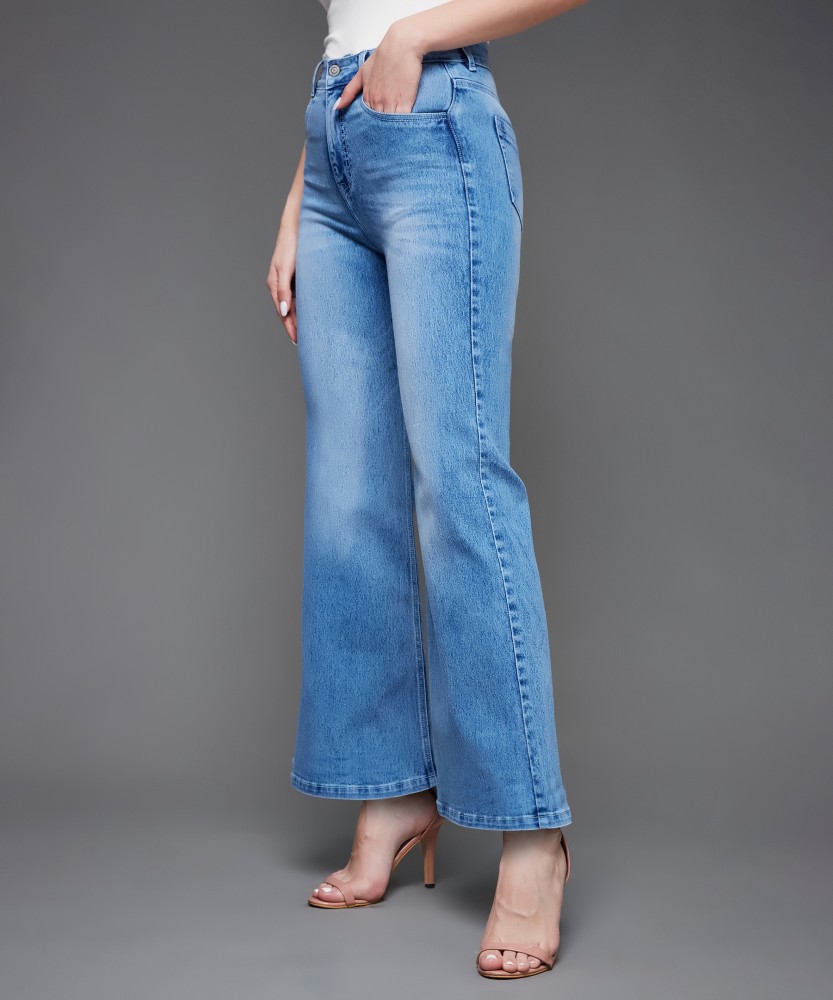 Buy Miss Chase Women's Black Wide leg High rise Clean look Regular  Stretchable Denim Jeans online