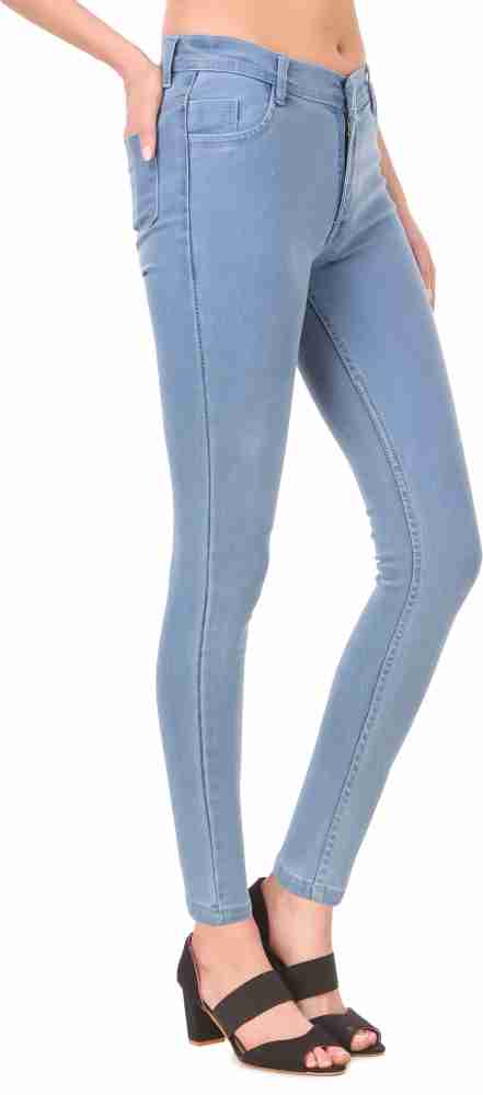 Jannon Sky Blue Color Slim Fit Denim for Women & Girl : : Fashion