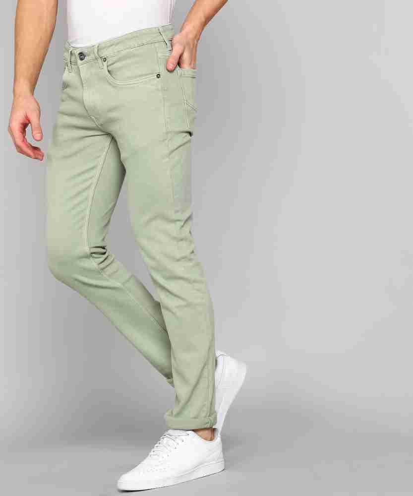 Louis Philippe Jeans Men Green Brand Logo Printed Slim Fit Pure