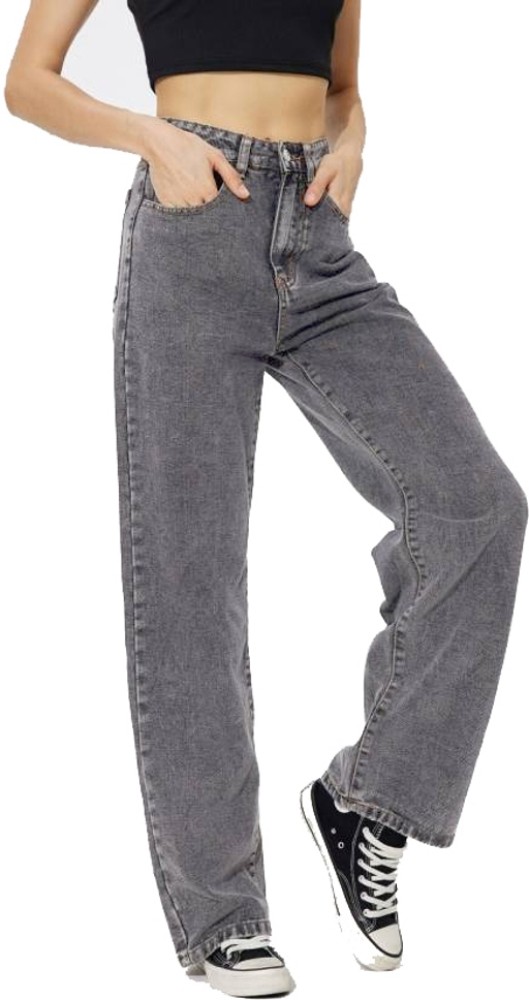 Buy KEEP IT DEEP GREY STRAIGHT JEANS for Women Online in India