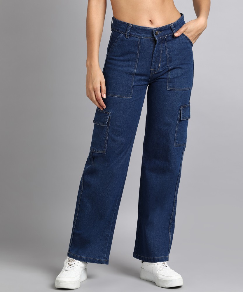 Buy Aahwan Solid Denim High Waist Wide Leg Jeans Pants for Women's