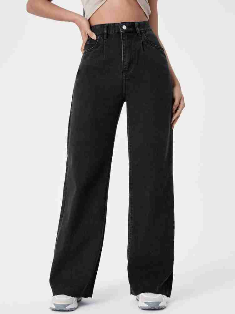 Dokotoo Womens Black Denim Pants Ripped Flare Jeans India