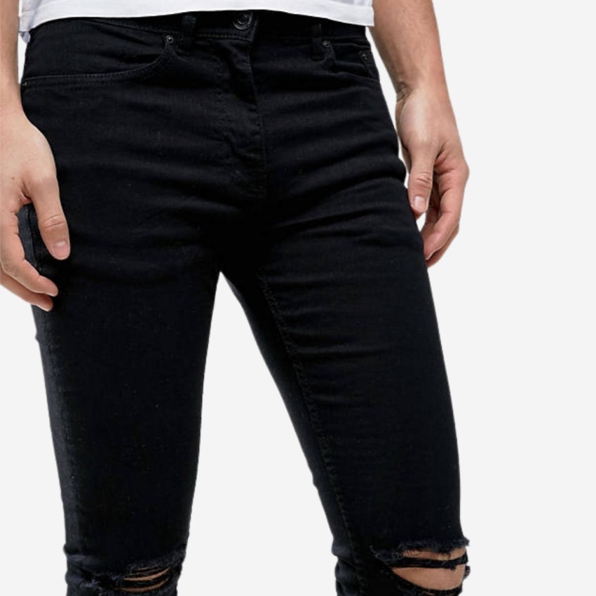 Skinny Stretch Ripped Jeans With Chain