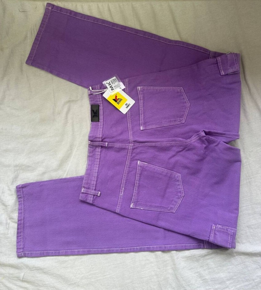 Purple Mid-Rise Flared Pants with Beading X-S / Small