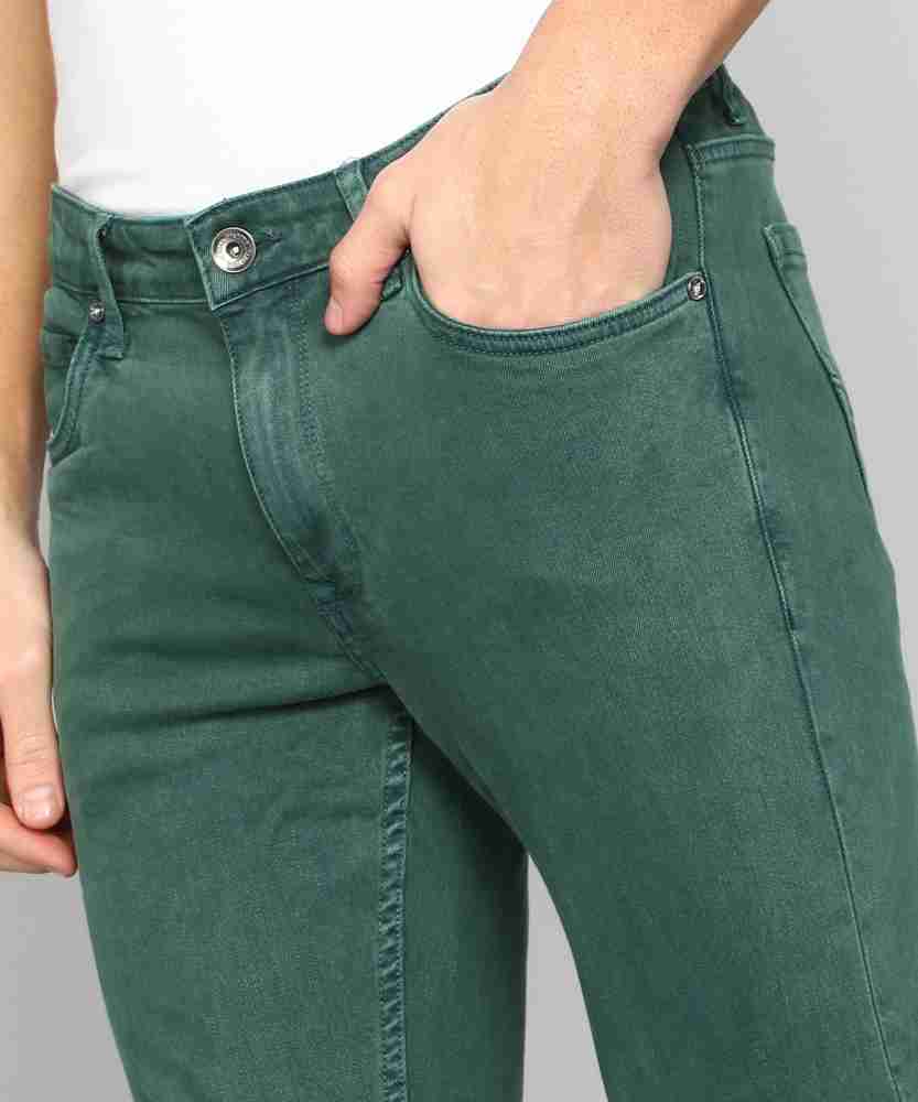 Louis Philippe Jeans Men Green Brand Logo Printed Slim Fit Pure