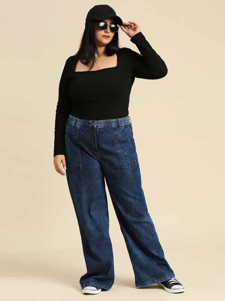 High Star Plus Size Flared Women Dark Blue Jeans