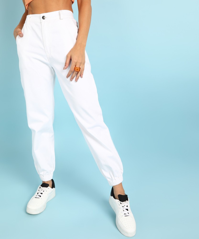 Buy Only White Cotton Distressed Joggers for Women Online  Tata CLiQ