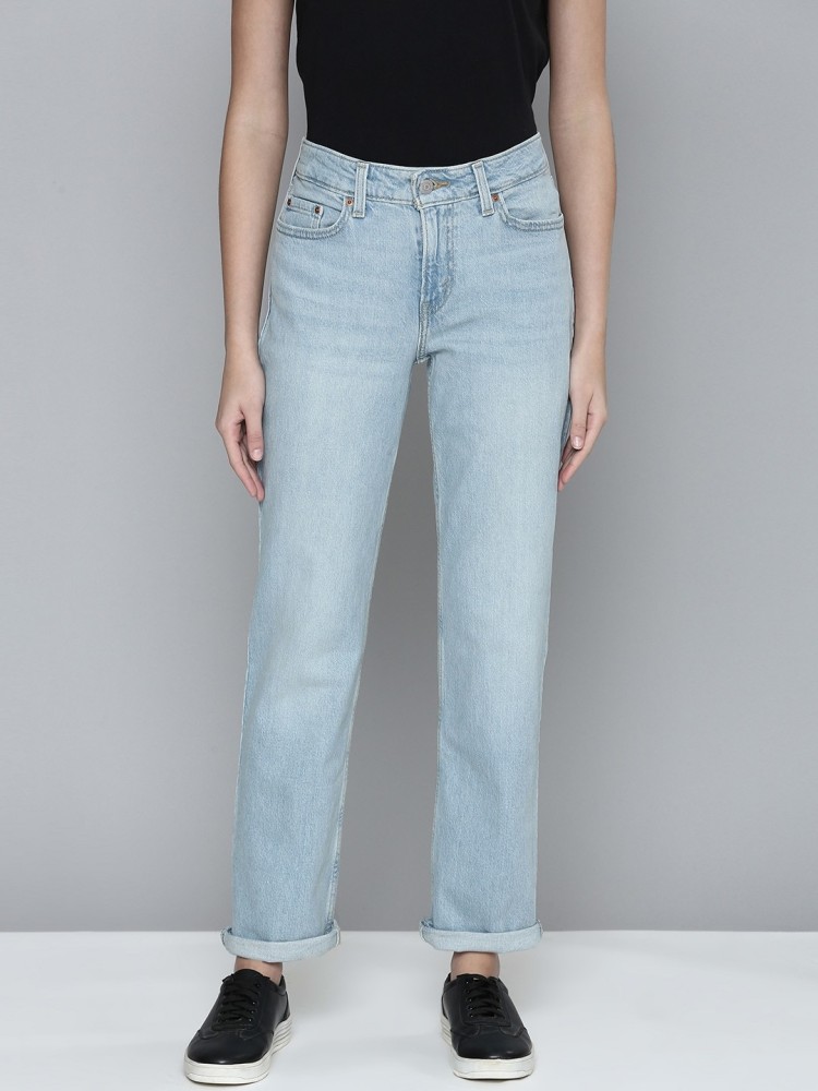 Levi's 501 high rise straight leg jeans in light wash blue