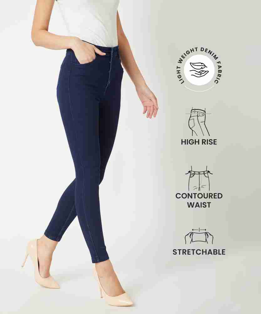 Buy Miss Chase Women Blue Slim Fit Solid Regular Length Cotton Jeggings  online