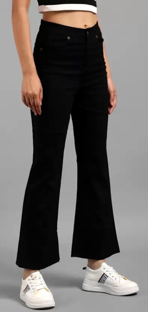 Women Flared Mid Rise Black Jeans