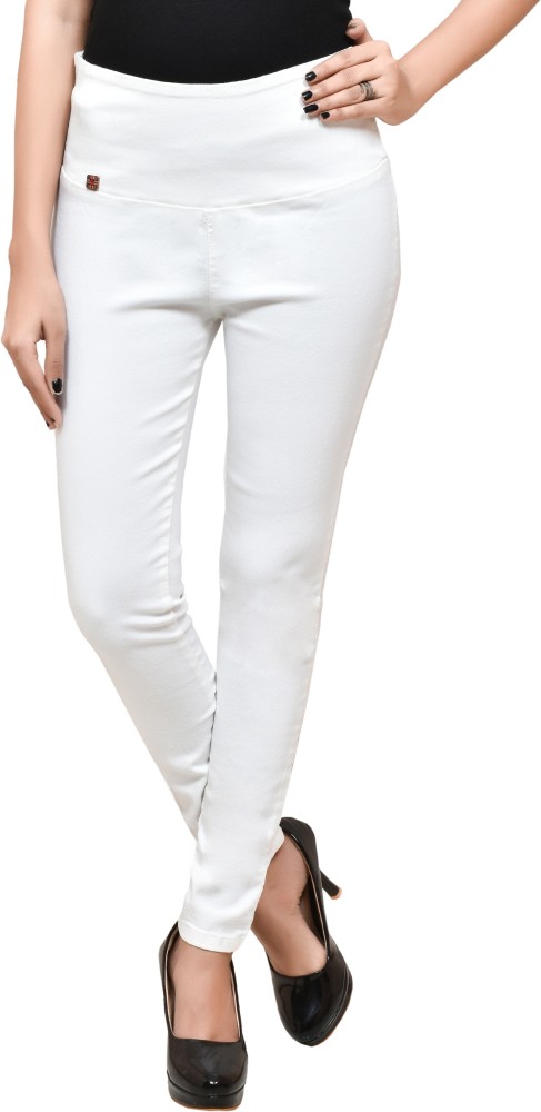 Buy PREEGO Women Baby Pink & White Solid jeggings Online at Best