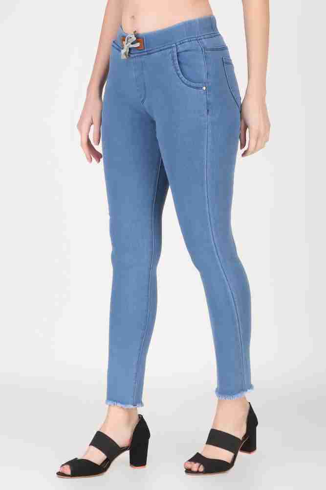 Buy online Women Light Blue Denim Jegging from Jeans & jeggings