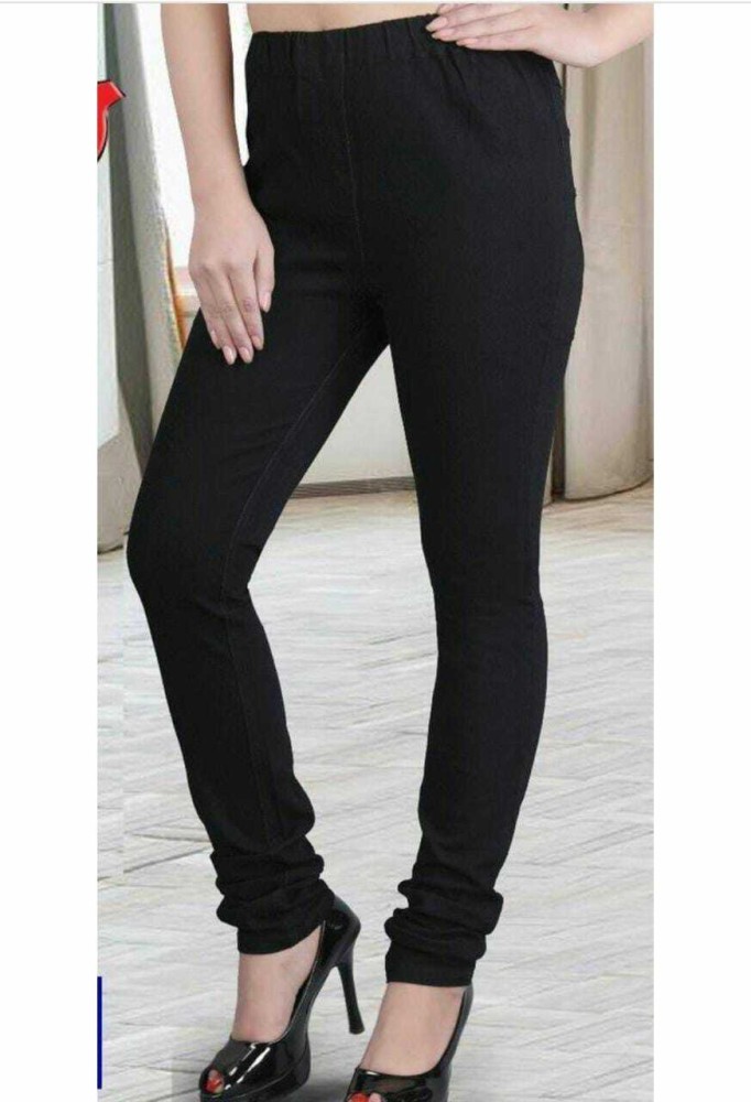 Buy Outerwear Women Black Solid Denim Jeggings (5XL) Online at