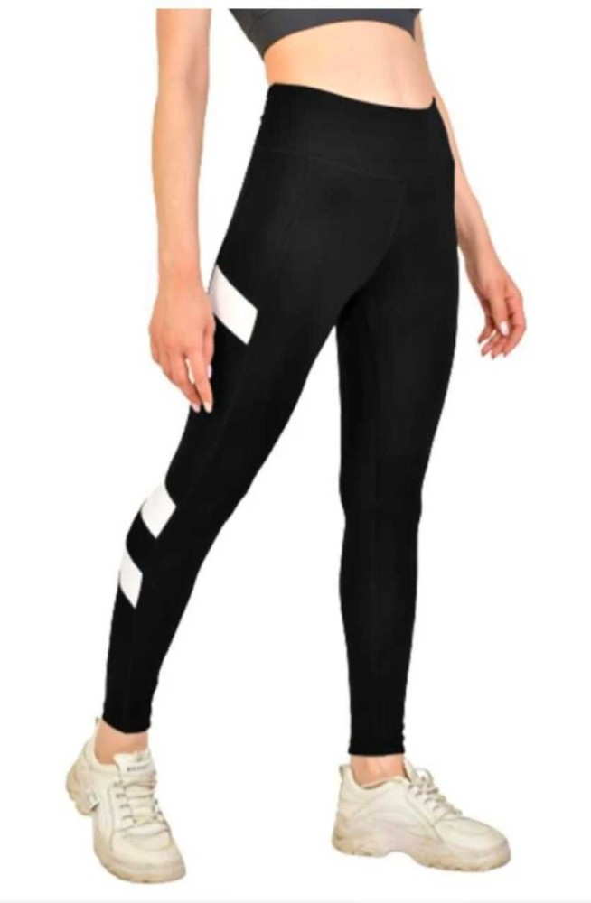 Eluxia Fit Gym wear Leggings Ankle Length Free Size Workout Trousers, Stretchable Striped Jeggings